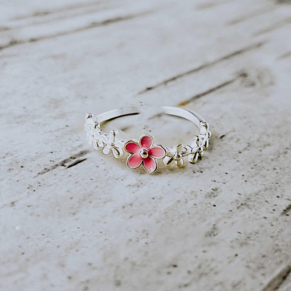 Dainty Ring Floral Ring Sterling Silver Ring Pink Tiny Flower Ring Minimal Ring